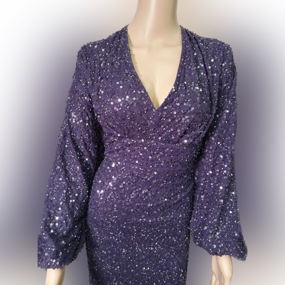 Mac Duggal Sequin Long Sleeve Tulle Gown - Picture 4 of 9